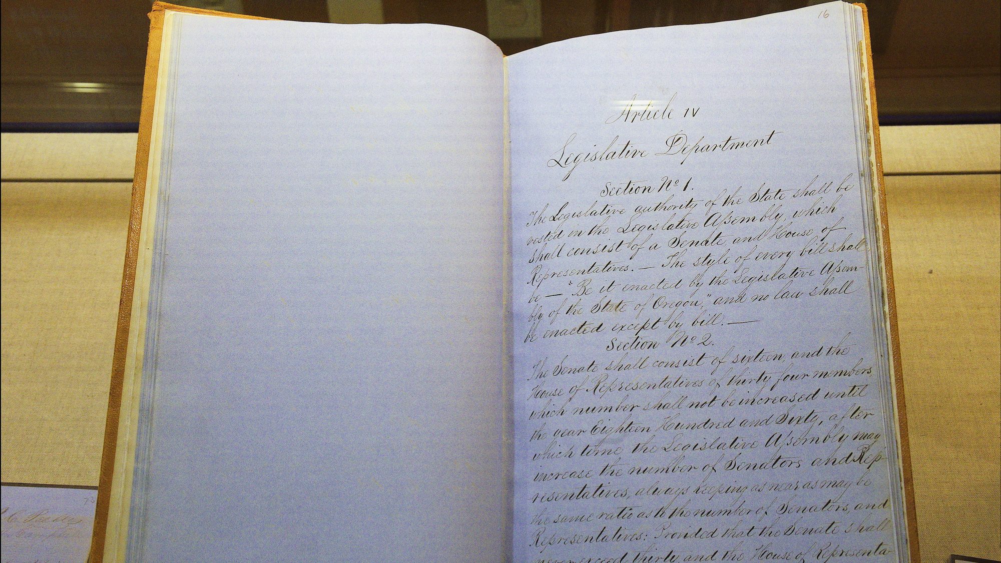 Hand written pages of the Oregon Constitution.
