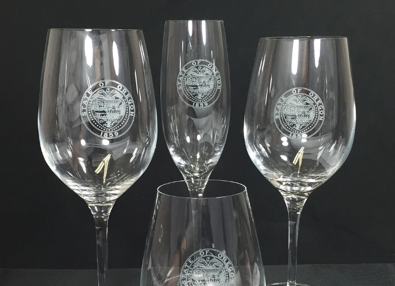 Custom glassware with the state seal