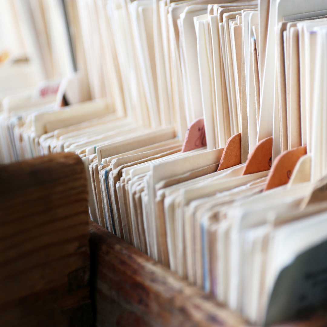 A close up of paper file folders